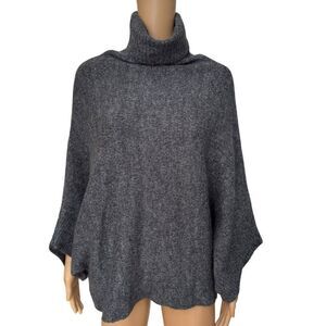 Mazel One Size Wool Blend Turtleneck Poncho Sweater – Gray NWT